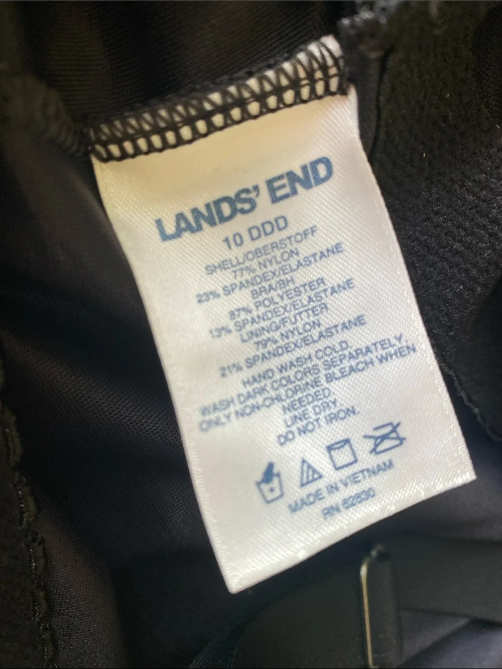 Lands End Black Tankini Swim Top - DDD with Underwire